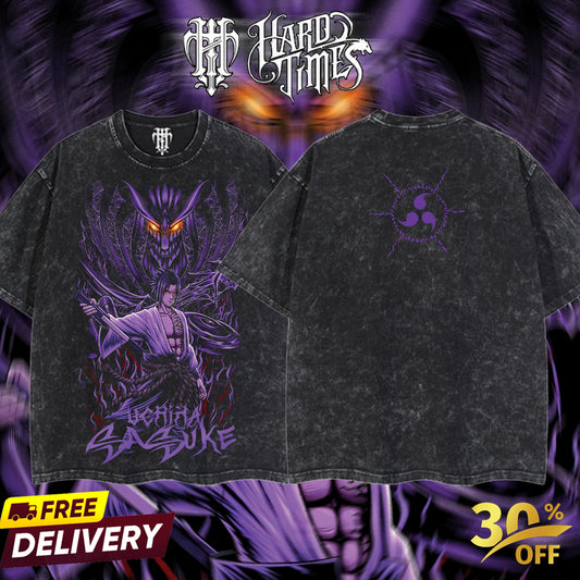HardTimesClothing - "Sasuke X Susanoo" Naruto Retro Vintage Unisex Oversize Anime Manga Acid Washed Heavyweight Cotton T-shirt, Anime Merch, Gift For Anime Fan. Clothes Oversized