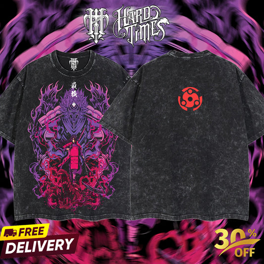 HardTimesClothing "Uchiha Madara" Naruto Retro Vintage Unisex Oversize Anime Manga Acid Washed Heavyweight Cotton T-shirt, Anime Merch, Gift For Anime Fan.