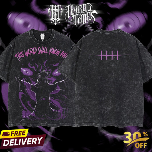 HardTimesClothing - "Pain" Naruto Retro Vintage Unisex Oversize Anime Manga Acid Washed Heavyweight Cotton T-shirt, Anime Merch, Gift For Anime Fan. Clothes Oversized