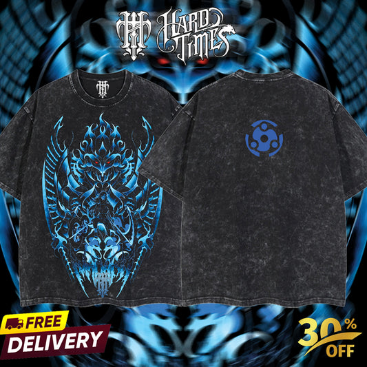 HardTimesClothing - "Uchiha Madara" Naruto Retro Vintage Unisex Oversize Anime Manga Acid Washed Heavyweight Cotton T-shirt, Anime Merch, Gift For Anime Fan.