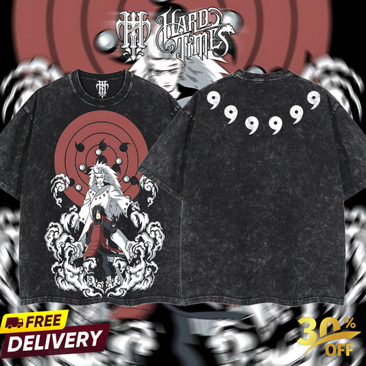 HardTimesClothing - "Uchiha Madara" Naruto Retro Vintage Unisex Oversize Anime Manga Acid Washed Heavyweight Cotton T-shirt, Anime Merch, Gift For Anime Fan. Clothes Oversized