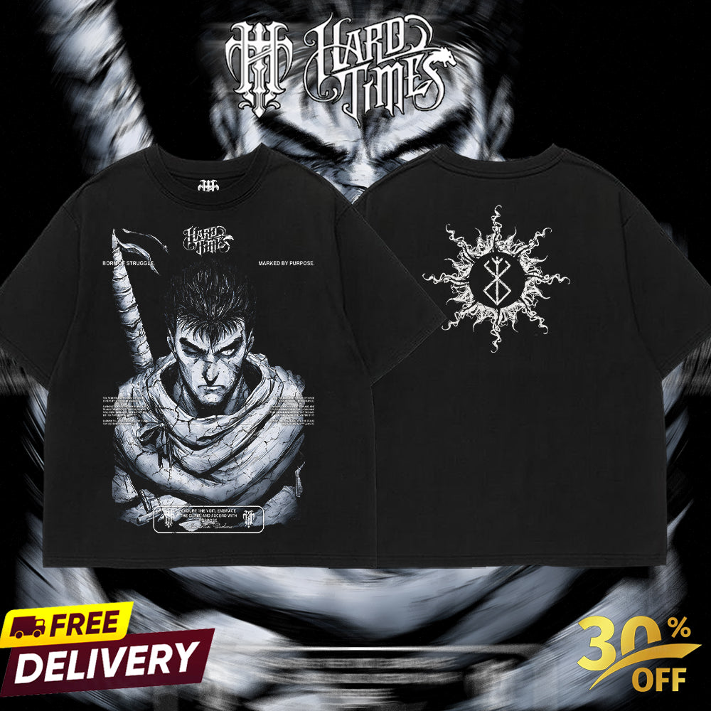 Hardtimesclothing - guts berserk Vintage Unisex Oversize Anime Acid Washed Cotton T-shirt, graphic tee,anime merch fan, outfits men, boys merch