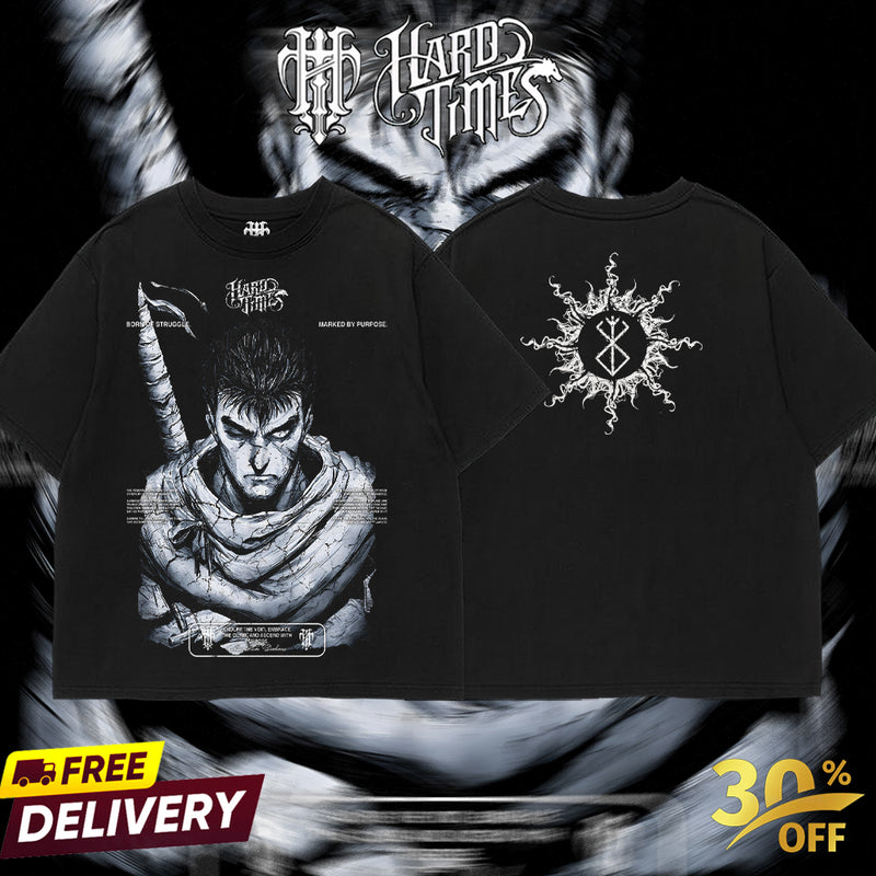 Hardtimesclothing - guts berserk Vintage Unisex Oversize Anime Acid Washed Cotton T-shirt, graphic tee,anime merch fan, outfits men, boys merch
