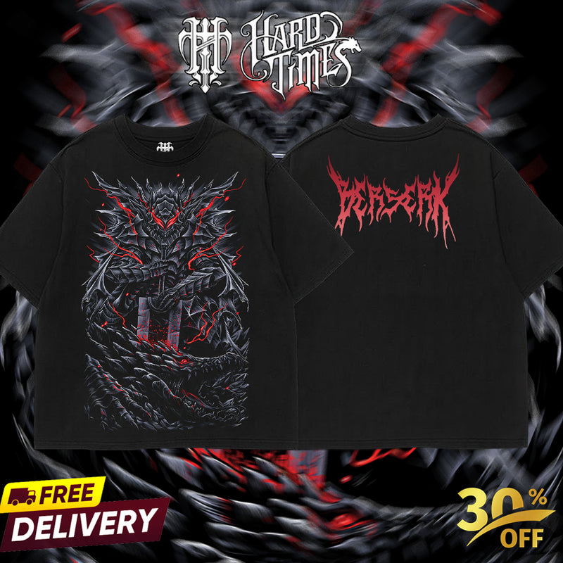 HardTimeClothing - Guts Berserk Retro Vintage Unisex Oversize Anime Manga Acid Washed Heavyweight Cotton T-shirt, Anime Merch, Gift For Anime Fan. Clothes Oversized