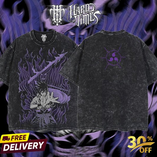 HardTimesClothing - "Sasuke X Susanoo" Naruto Retro Vintage Unisex Oversize Anime Manga Acid Washed Heavyweight Cotton T-shirt, Anime Merch, Gift For Anime Fan. Clothes Oversized