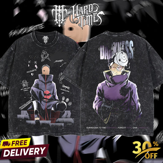 HardTimesClothing - "Uchiha Obito" Naruto Retro Vintage Unisex Oversize Anime Manga Acid Washed Heavyweight Cotton T-shirt, Anime Merch, Gift For Anime Fan. Clothes Oversized