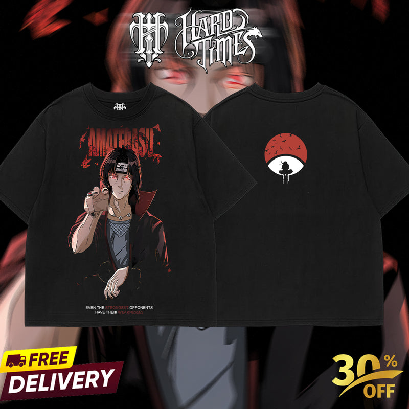 HardTimesClothing - Uchiha Itachi Naruto Anime Limited Edition Death Reaper Seal Double Printed Oversize Lightweight Acid Washed Hoodie, graphic hoodies men streetwear