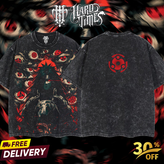 HardTimesClothing - "Uchiha Madara" Naruto Retro Vintage Unisex Oversize Anime Manga Acid Washed Heavyweight Cotton T-shirt, Anime Merch, Gift For Anime Fan.