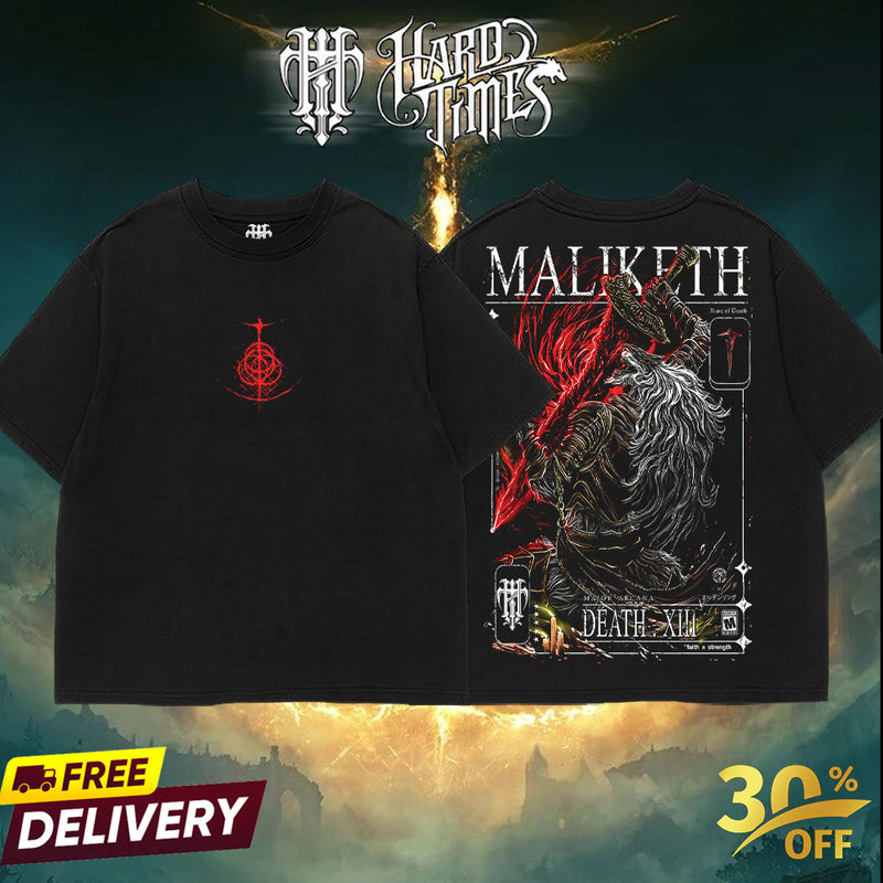HardTimesClothing - MALIKETH Eldenring boss Retro Vintage Unisex Oversize Anime Manga Acid Washed Heavyweight Cotton T-shirt, Anime Merch, Gift For Anime Fan. Clothes Oversized