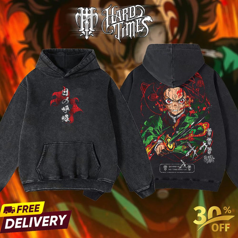 HardTimesClothing - Tanjiro Demons Slayer Vintage Unisex Oversize Anime Manga Acid Washed Heavyweight Cotton T-shirt, graphic tee,anime merch fan, outfits men