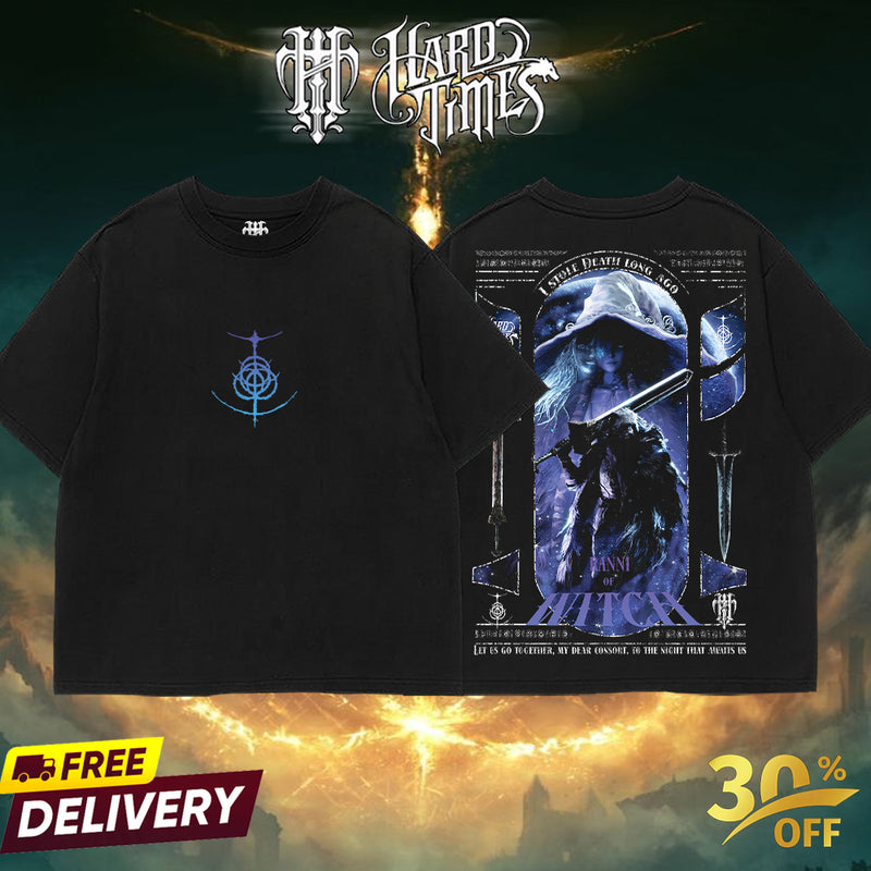 HardTimesClothing - Ranni the Witch x Blaidd the Half-Wolf Elden Ring Retro Vintage Unisex Oversize Anime Manga Acid Washed Heavyweight Cotton T-shirt, Anime Merch, Gift For Anime Fan.