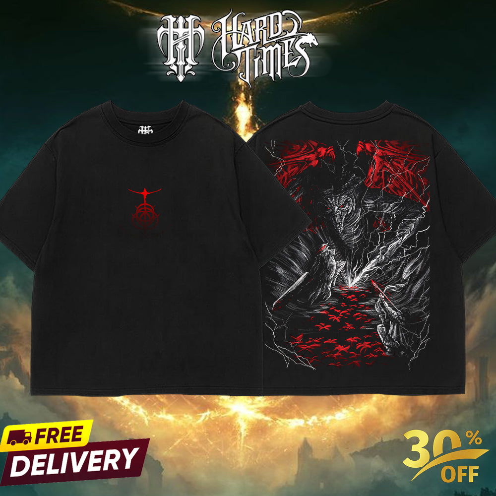 HardTimesClothing Retro Limited Vintage Bayle The Dread Elden Ring Boss, From Software Collection Game Oversized Washed Tee Acid Washed Lightweight TSHIRT, Gift for him her Clothes Cotton