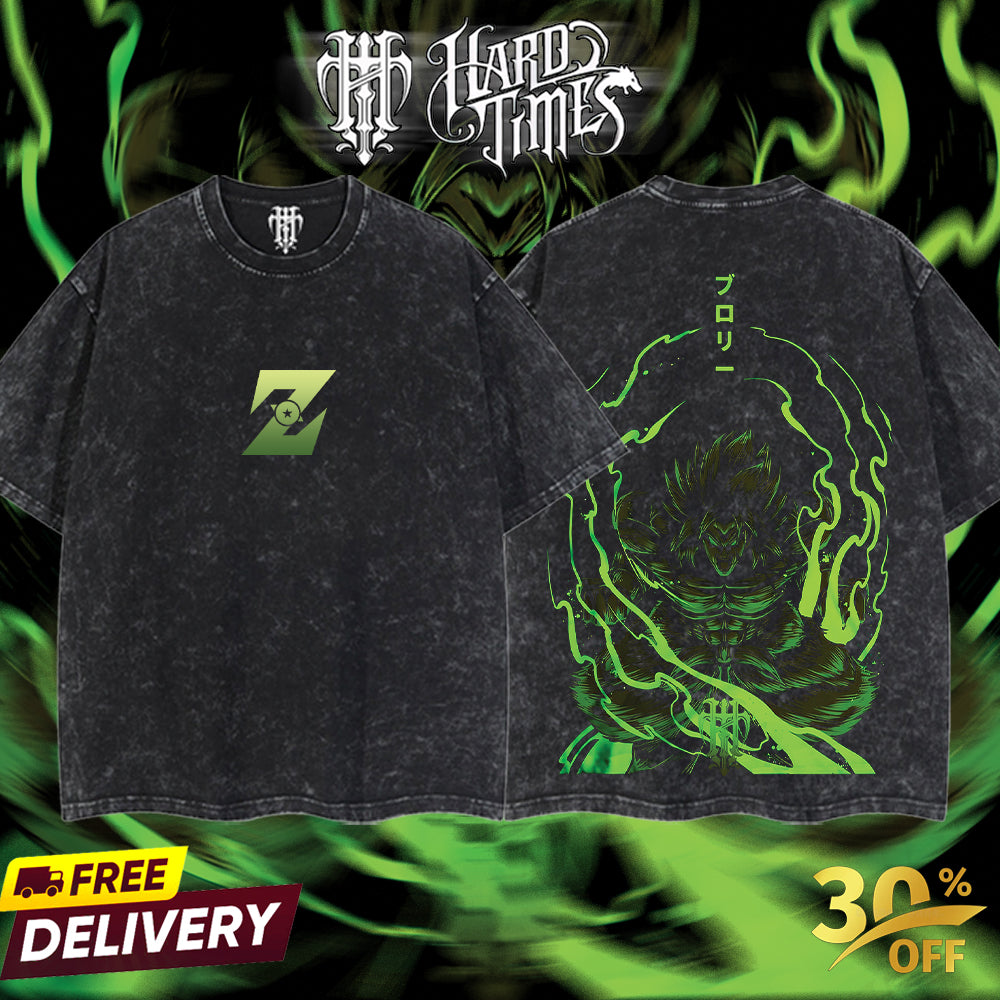 HardTimesClothing Broly Dragonball Retro Vintage Unisex Oversize Anime Manga Acid Washed Heavyweight Cotton T-shirt, Anime Merch, Gift For Anime Fan. Menswear Oversized.