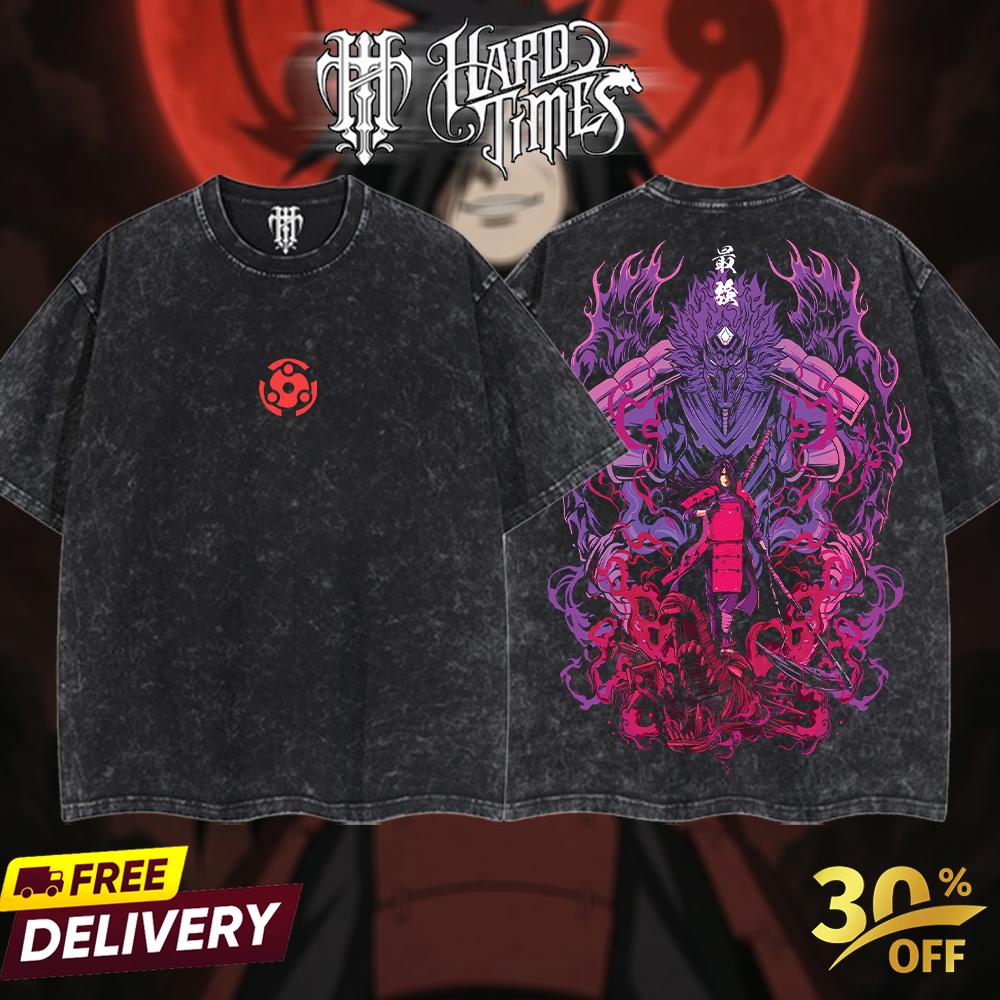 HardTimesClothing "Uchiha Madara" Naruto Retro Vintage Unisex Oversize Anime Manga Acid Washed Heavyweight Cotton T-shirt, Anime Merch, Gift For Anime Fan.