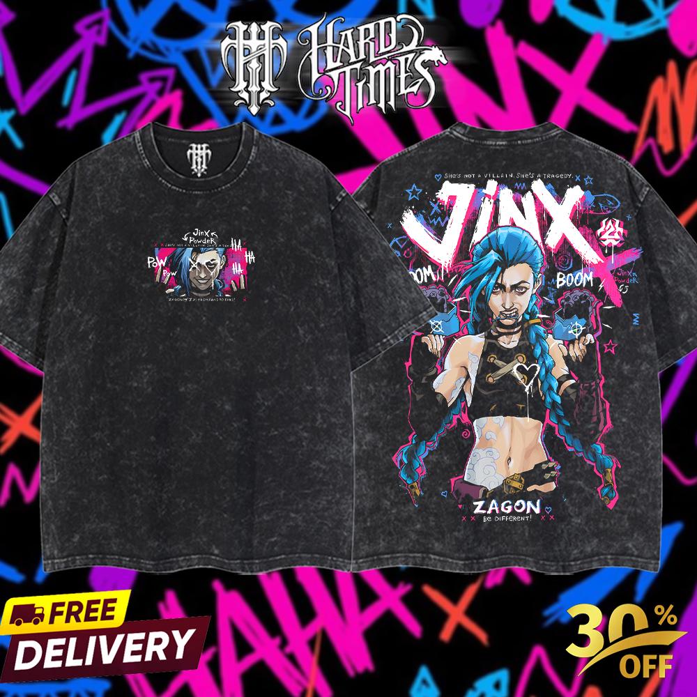 HardTimesClothing - Jinx v3 Arcane 21.11  Retro Limited Vintage , From Software Collection Game Oversized Washed Tee Acid Washed Lightweight TSHIRT, Gift for him her Clothes Cotton
