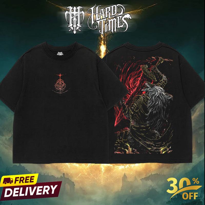 HardTimesClothing -  Maliketh the Black Blade Elden Ring Boss Retro Limited Vintage, From Software Collection Game Oversized Washed Tee Acid Washed Lightweight TSHIRT, Gift for him her Clothes Cotton