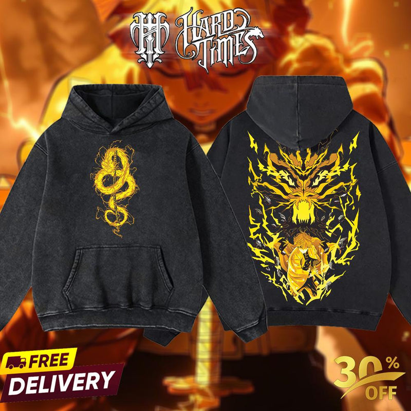 HardTimesClothing - Zenitsu Demons Slayer  Retro Edition Vintage Unisex Oversize Anime Manga Acid Washed Cotton T-shirt, graphic tee,anime merch fan, outfits men,boys merch