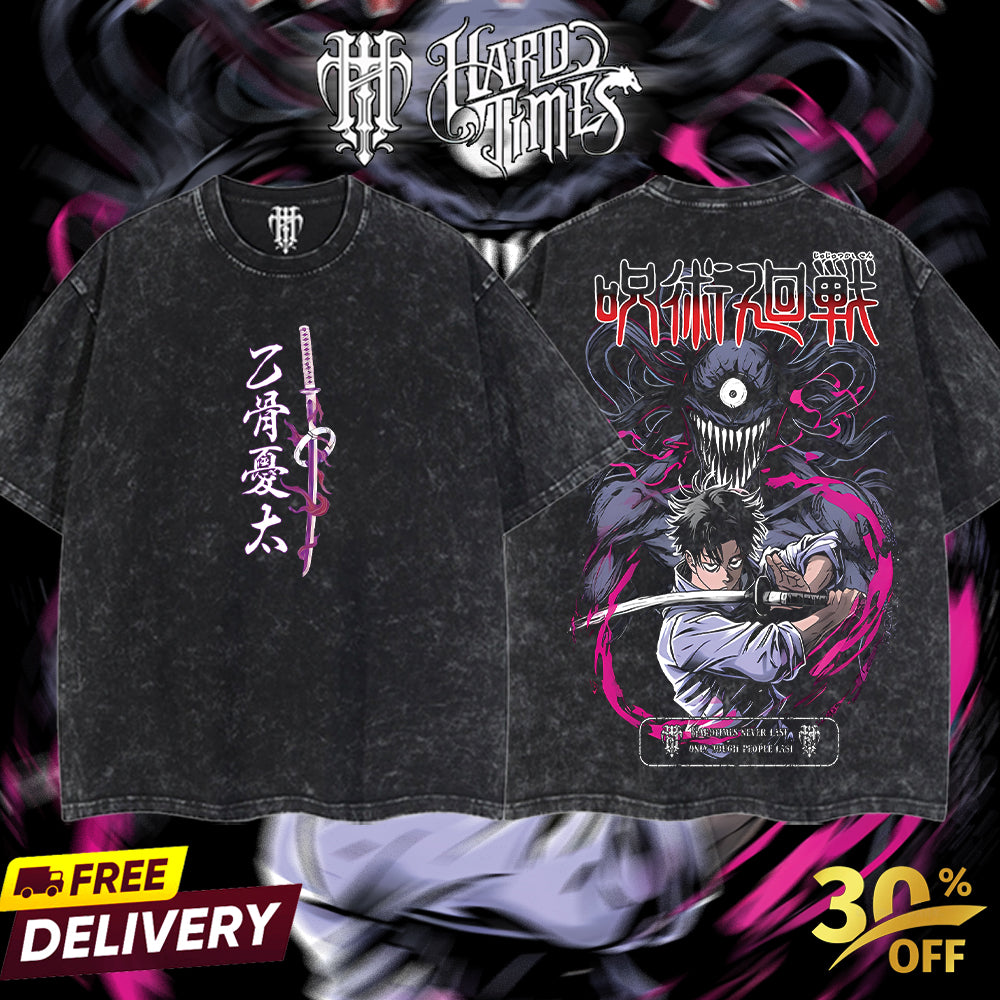HardTimesClothing Yuta Okkotsu v2 Jujutsu Kaisen season 3 2026 Retro Vintage Unisex Oversize Anime Manga Acid Washed Heavyweight Cotton T-shirt, Anime Merch, Gift For Anime Fan. Menswear Oversized