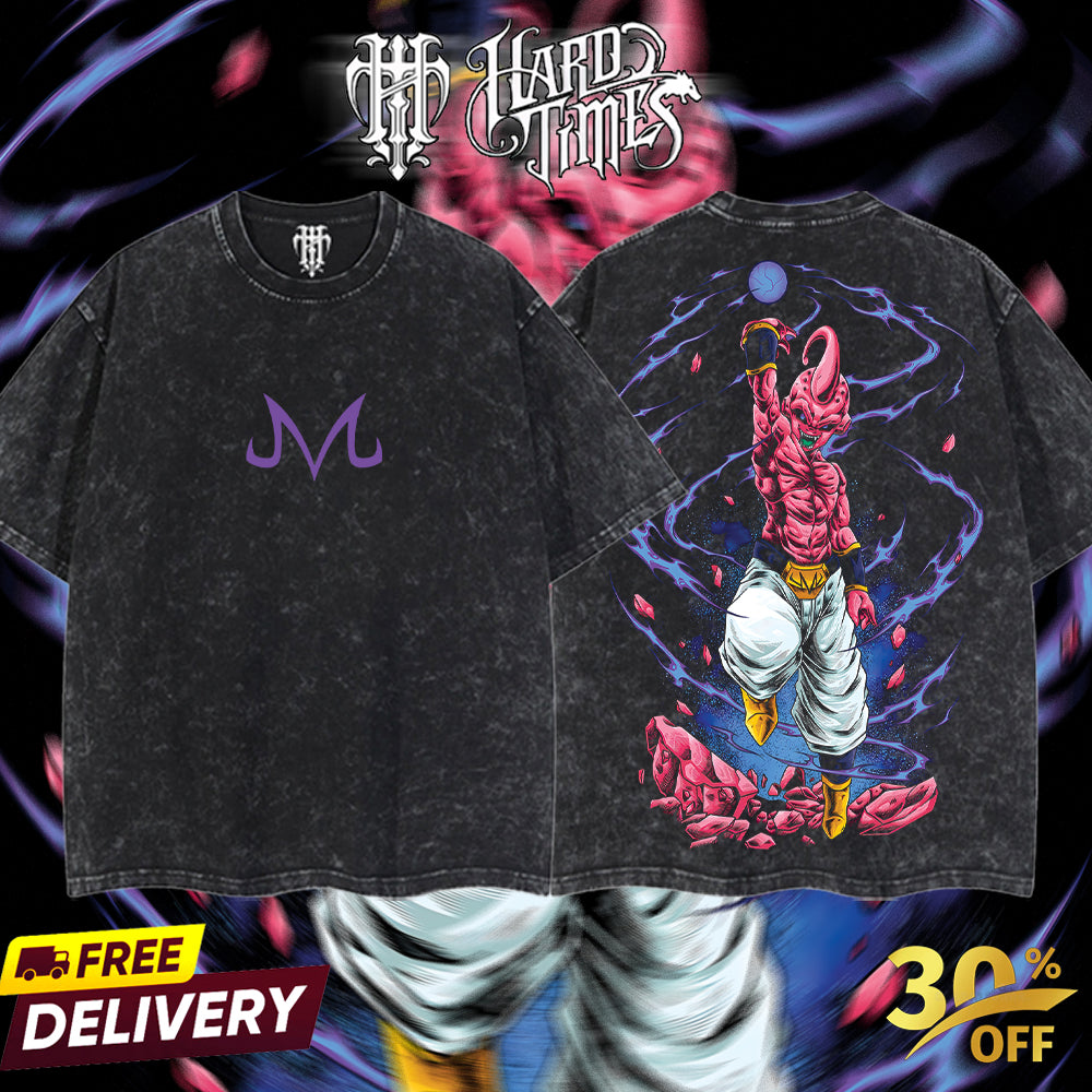 HardTimesClothing Majin Buu Dragonball Retro Vintage Unisex Oversize Anime Manga Acid Washed Heavyweight Cotton T-shirt, Anime Merch, Gift For Anime Fan. Menswear Oversized.