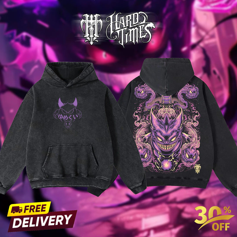 HardTimesClothing - Gengar Pokemon Retro  Oversize Anime Manga Acid Washed Heavywei shirt, Anime Merch, Gift For Anime Fan. Clothes Oversized