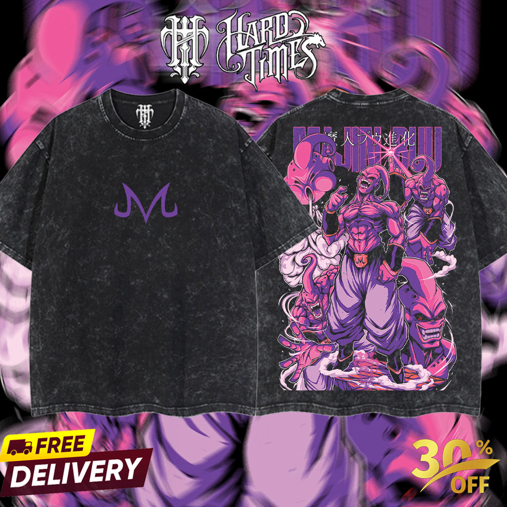 HardTimesClothing Majin Buu Dragonball Retro Vintage Unisex Oversize Anime Manga Acid Washed Heavyweight Cotton T-shirt, Anime Merch, Gift For Anime Fan. Menswear Oversized