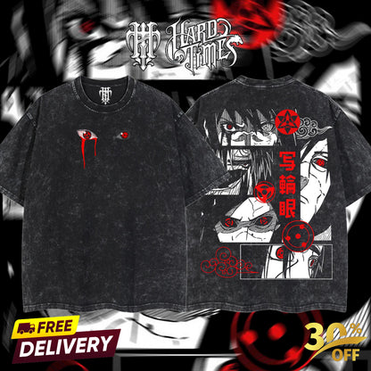 HardTimesClothing - Uchiha Clan Sharingan Naruto Anime Double Printed Oversize Lightweight Acid Washed Tee Clothes Cotton Menswear Soft T-Shirt Top Man Classic