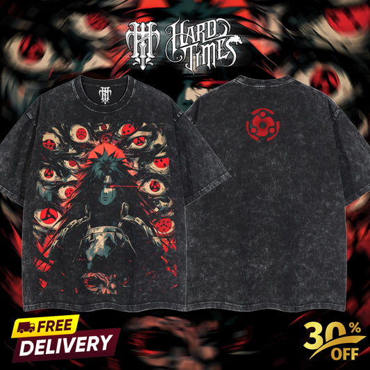 HardTimesClothing - "Uchiha Madara" Naruto Retro Vintage Unisex Oversize Anime Manga Acid Washed Heavyweight Cotton T-shirt, Anime Merch, Gift For Anime Fan.