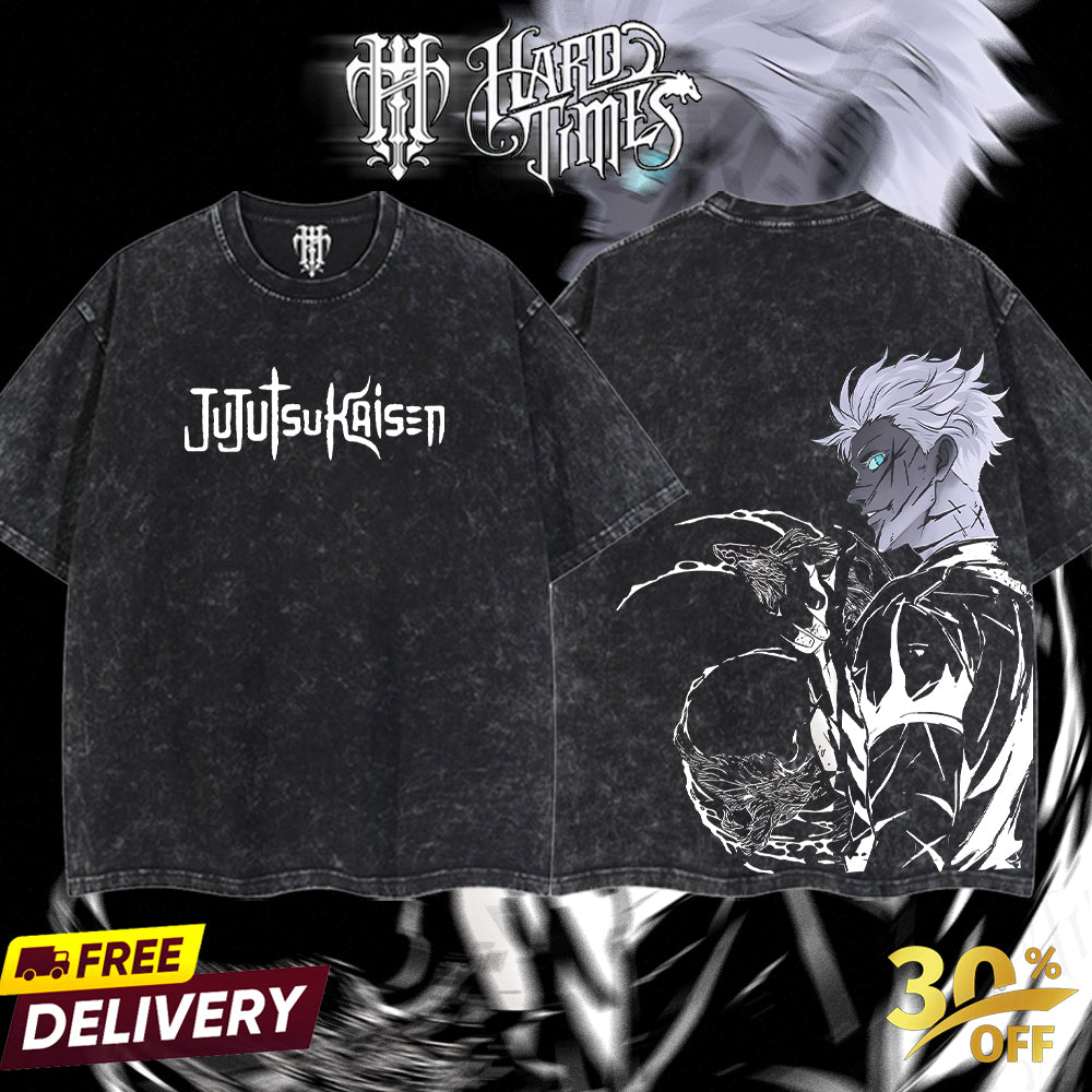 HardTimesClothing "Gojo" Jujutsu Kaisen Retro Vintage Unisex Oversize Anime Manga Acid Washed Heavyweight Cotton T-shirt, Anime Merch, Gift For Anime Fan. Clothes Oversized