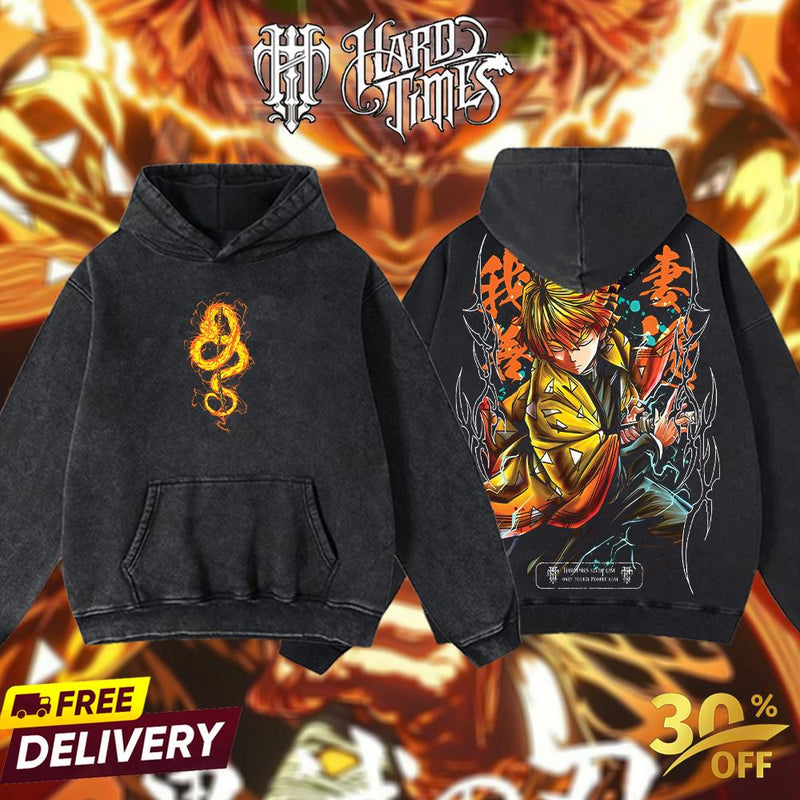 HardTimesClothing - Zenitsu Demons Slayer  Retro Edition Vintage Unisex Oversize Anime Manga Acid Washed Cotton T-shirt, graphic tee,anime merch fan, outfits men,boys merch