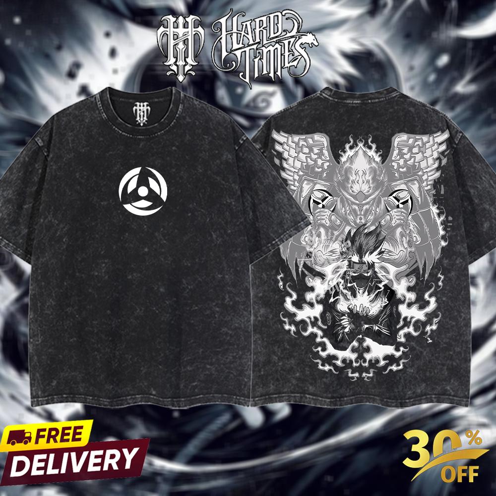 HardTimesClothing "Kakashi x Susano" Naruto Retro Vintage Unisex Oversize Anime Manga Acid Washed Heavyweight Cotton T-shirt, Anime Merch, Gift For Anime Fan. Clothes Oversized