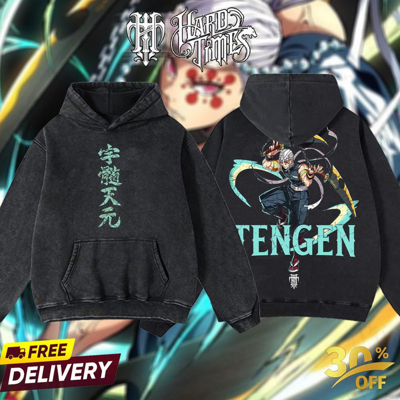 HardTimesClothing - Tengen Demons Slayer Vintage Unisex Oversize Anime Manga Acid Washed Heavyweight Cotton T-shirt, graphic tee,anime merch fan, outfits men