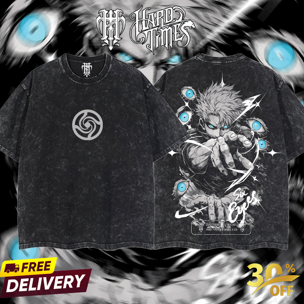 HardTimesClothing Gojo Satoru Jujutsu Kaisen season 3 2026 Retro Vintage Unisex Oversize Anime Manga Acid Washed Heavyweight Cotton T-shirt, Anime Merch, Gift For Anime Fan. Menswear Oversized