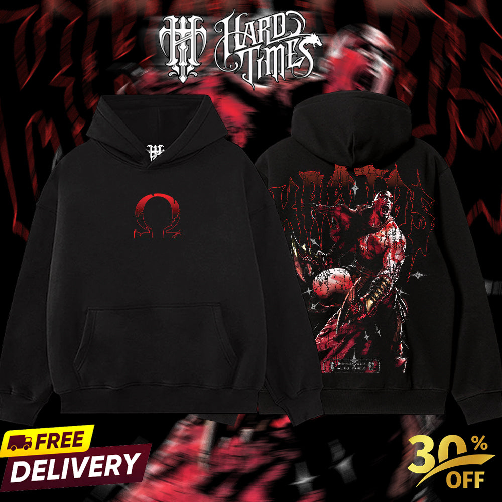 HardTimeClothing - Kratos God Of War Retro Vintage Unisex Oversize Anime Manga Acid Washed Heavyweight Cotton T-shirt, Anime Merch, Gift For Anime Fan. Clothes Oversized