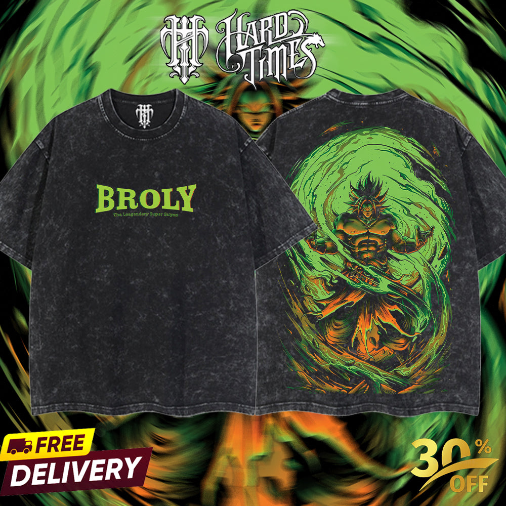 HardTimesClothing Broly Dragonball Retro Vintage Unisex Oversize Anime Manga Acid Washed Heavyweight Cotton T-shirt, Anime Merch, Gift For Anime Fan. Menswear Oversized