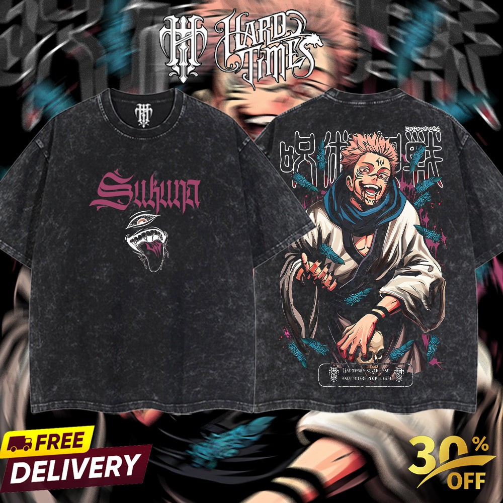 HardTimesClothing Sukuna v2 15.1 Jujutsu Kaisen season 3 2026 Retro Vintage Unisex Oversize Anime Manga Acid Washed Heavyweight Cotton T-shirt, Anime Merch, Gift For Anime Fan. Menswear Oversized