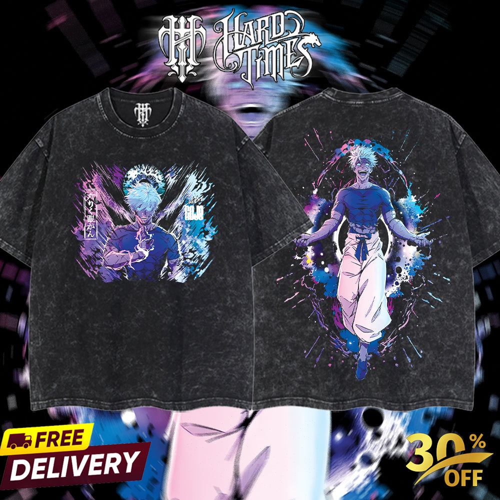 HardTimesClothing "Gojo" Jujutsu Kaisen Retro Vintage Unisex Oversize Anime Manga Acid Washed Heavyweight Cotton T-shirt, Anime Merch, Gift For Anime Fan. Clothes Oversized