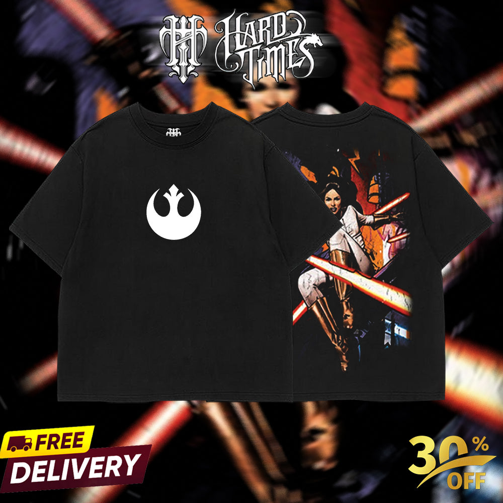 HardTimesClothing - Princess Leia Rebel Alliance Starwar Retro Limited Vintage, Collection Movie Oversized Washed Tee Acid Washed Lightweight TSHIRT, Gift for him her Clothes Cotton Superhero, Super villain. (Copy)