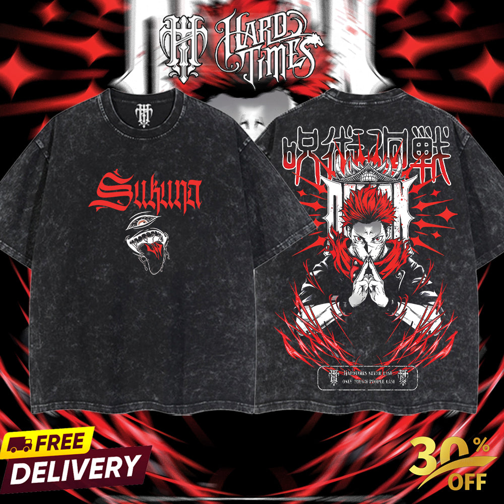 HardTimesClothing Sukuna v1 15.1 Jujutsu Kaisen season 3 2026 Retro Vintage Unisex Oversize Anime Manga Acid Washed Heavyweight Cotton T-shirt, Anime Merch, Gift For Anime Fan. Menswear Oversized