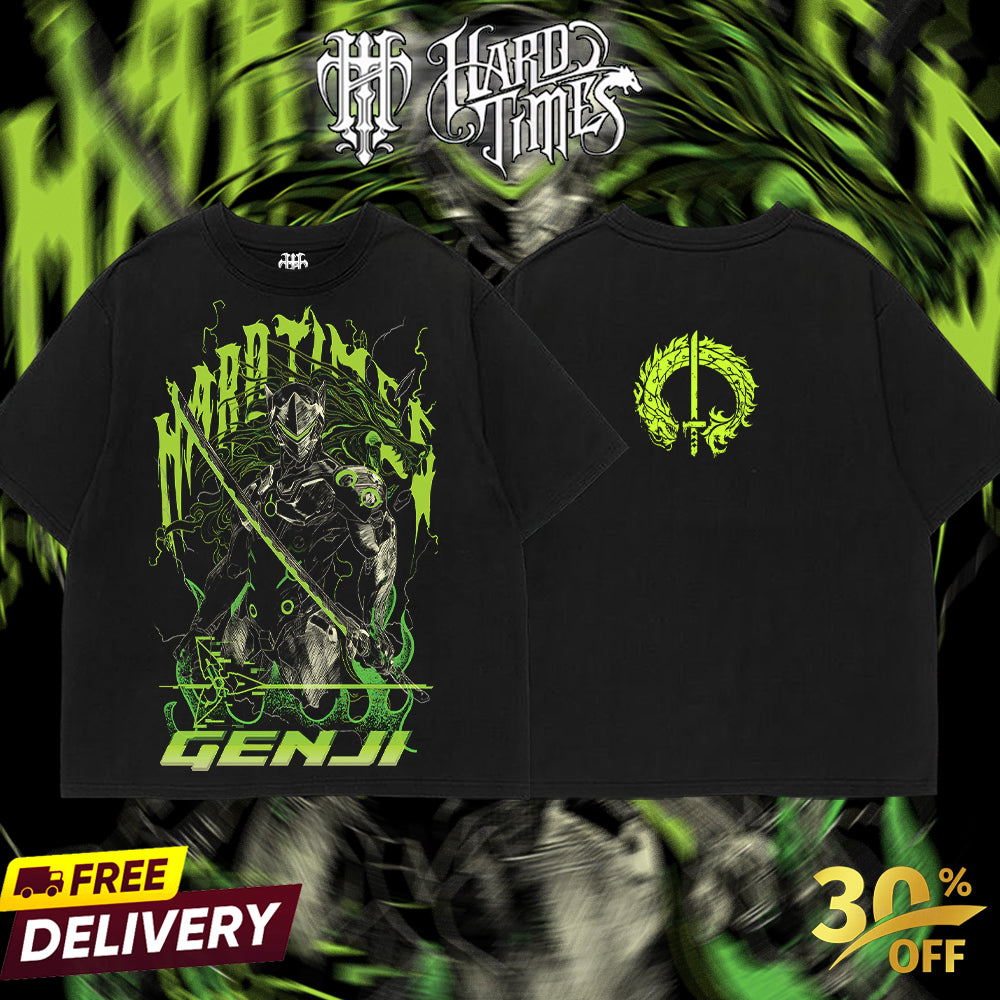 HardTimesClothing - Genji Overwatch, Blizzard Collection Game Oversized Washed Tee Acid Washed Lightweight TSHIRT, Gift for him her Clothes Cotton