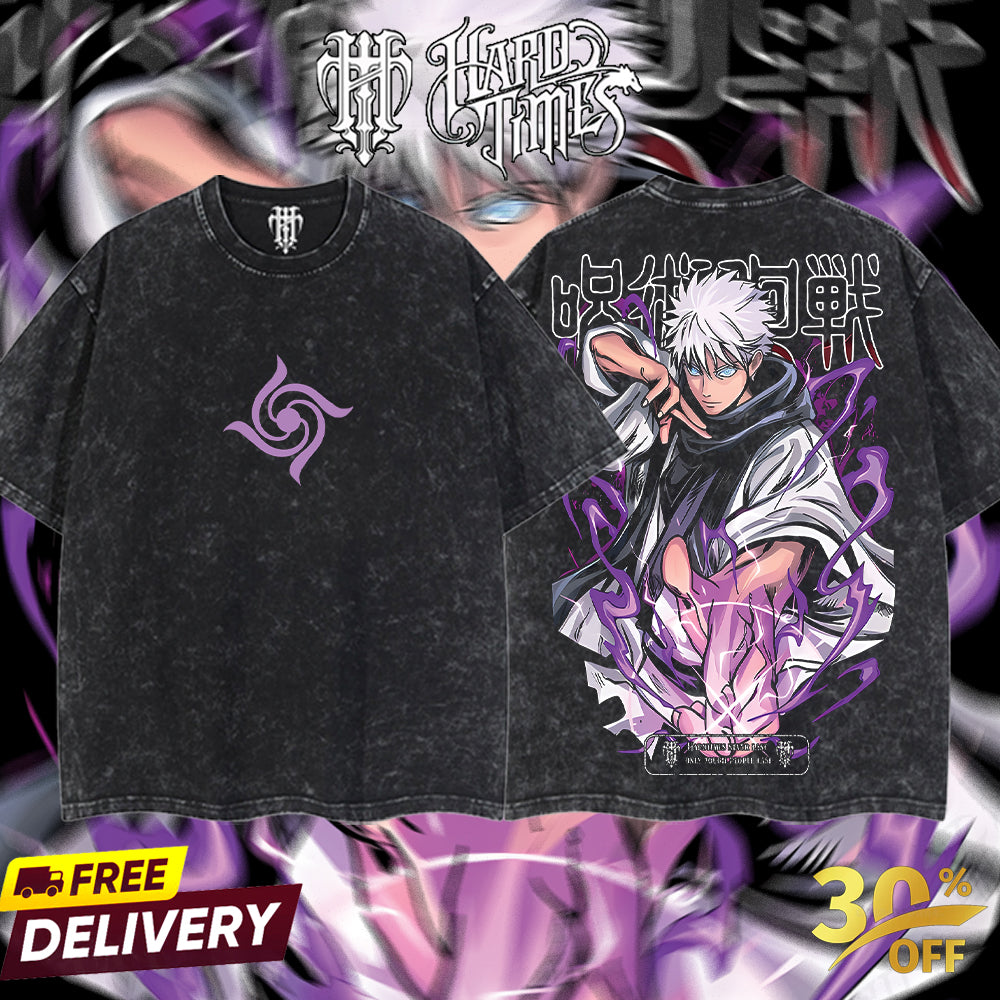 HardTimesClothing Gojo Satoru Jujutsu Kaisen 15.1 season 3 2026 Retro Vintage Unisex Oversize Anime Manga Acid Washed Heavyweight Cotton T-shirt, Anime Merch, Gift For Anime Fan. Menswear Oversized