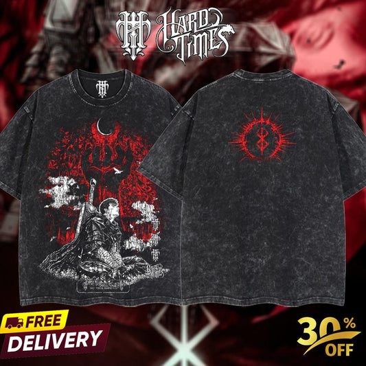 HardTimesClothing - Guts Berserk Vintage Unisex Oversize Anime Manga Acid Washed Heavyweight Cotton T-shirt, graphic tee,anime merch fan, outfits men