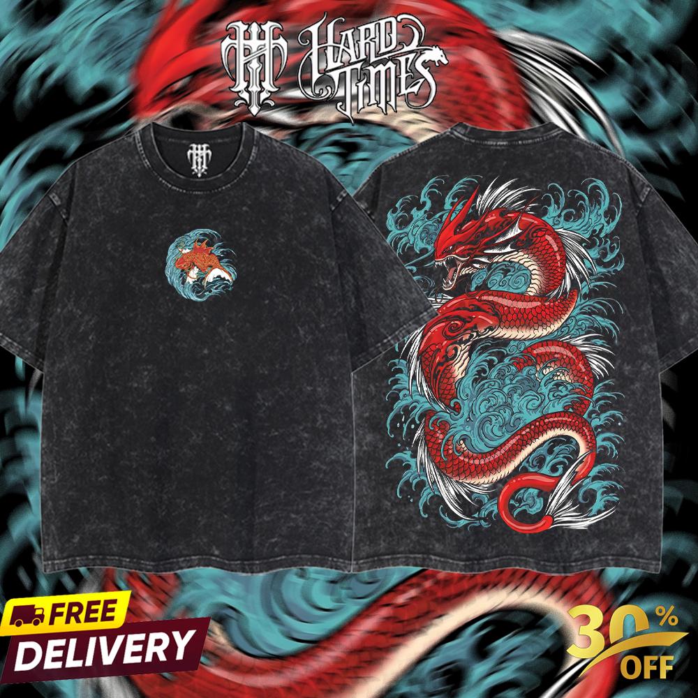 HardTimeClothing - Gyarados Pokemon Retro Vintage Unisex Oversize Anime Manga Acid Washed Heavyweight Cotton T-shirt, Anime Merch, Gift For Anime Fan. Clothes Oversized