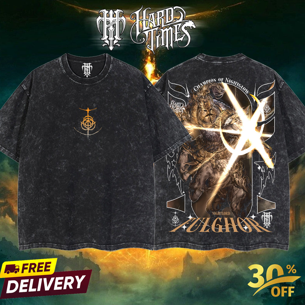 HardTimesClothing Fulghor Nightlord Elden Ring Boss Nightreign Retro Vintage Unisex Oversize Anime Manga Acid Washed Heavyweight Cotton T-shirt, Anime Merch, Gift For Anime Fan. Menswear Oversized (Copy) (Copy)