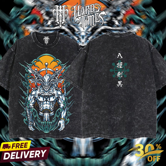 HardTimesClothing - "Mahoraga" Jujutsu Kaisen Retro Vintage Unisex Oversize Anime Manga Acid Washed Heavyweight Cotton T-shirt, Anime Merch, Gift For Anime Fan. Clothes Oversized