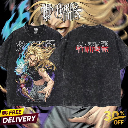 HardTimesClothing Tsukumo Yuki Jujutsu Kaisen 19.1.2026 Retro Vintage Unisex Oversize Anime Manga Acid Washed Heavyweight Cotton T-shirt, Anime Merch, Gift For Anime Fan. Menswear Oversized