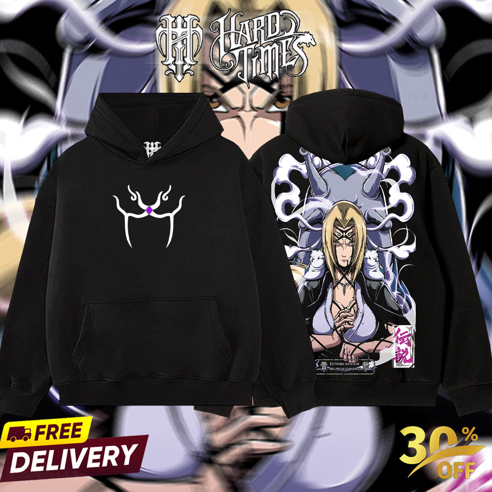 HardTimesClothing - Tsunade Sannin Naruto Anime Limited Edition Death Reaper Seal Double Printed Oversize Lightweight Acid Washed Hoodie, graphic hoodies men streetwear (Copy)