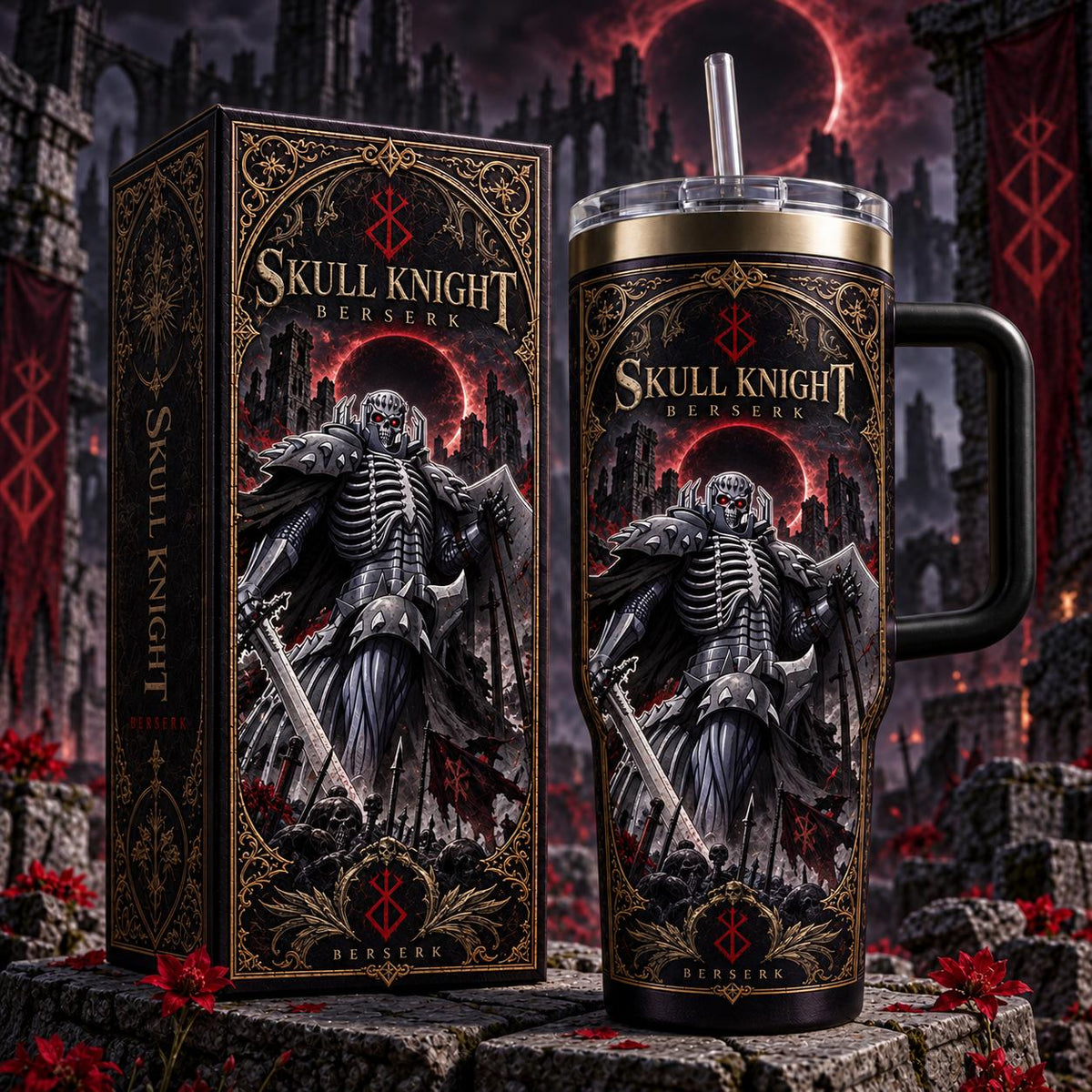 (Normal White Box) Tumbler 40oz - Skull Knight Berserk