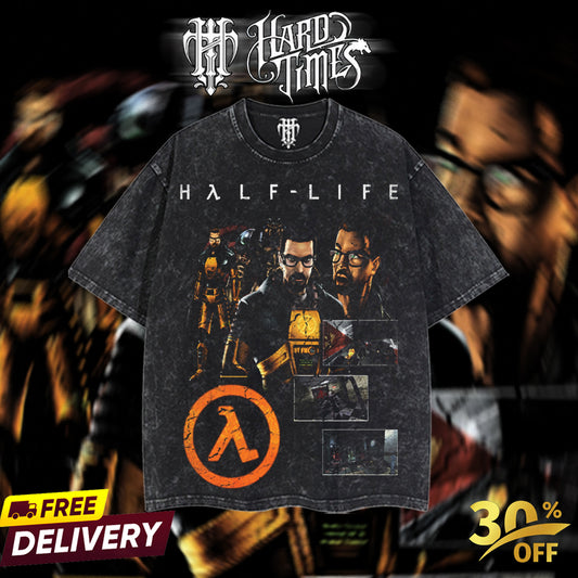 HardTimesClothing - Half Life I Retro Limited Vintage From Software Collection Game Oversized Washed Tee Acid Washed Lightweight TSHIRT, Gift for him her Clothes Cotton