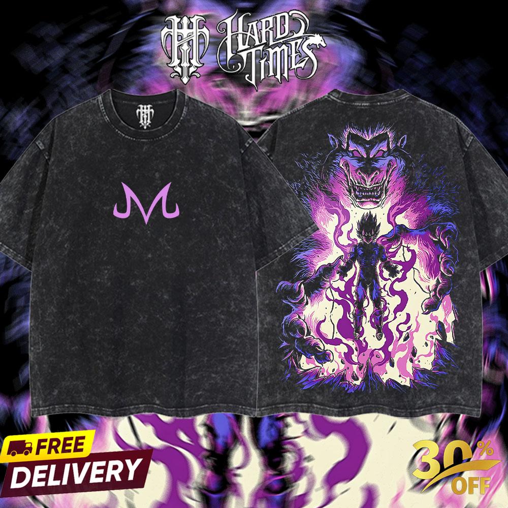 HardTimesClothing Majin Vegeta Dragonball Retro Vintage Unisex Oversize Anime Manga Acid Washed Heavyweight Cotton T-shirt, Anime Merch, Gift For Anime Fan. Menswear Oversized.