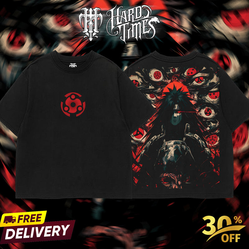 HardTimesClothing - "Uchiha Madara" Naruto Retro Vintage Unisex Oversize Anime Manga Acid Washed Heavyweight Cotton T-shirt, Anime Merch, Gift For Anime Fan.